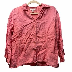 JM Collection Coastal Grandma Old Money Quiet Luxury Minimalist Linen Shirt Sz12